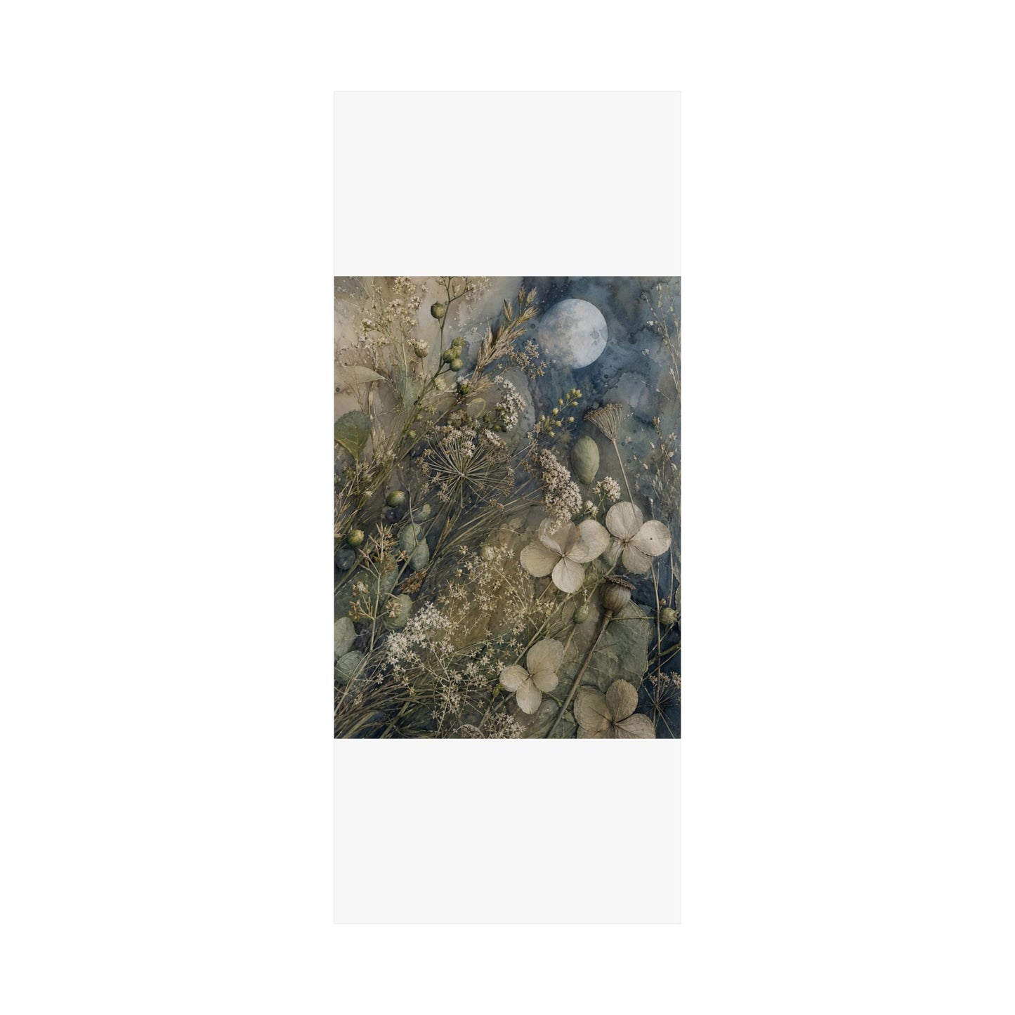 Japandi Dried Flowers in Moonlight | Watercolor Wall Art Print