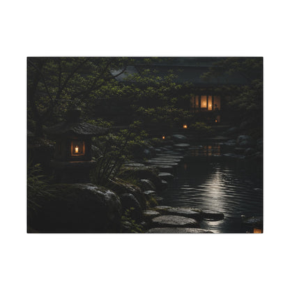 Moonlit Garden Shadow Zen Canvas Art | Sophisticated Dark Japandi Art