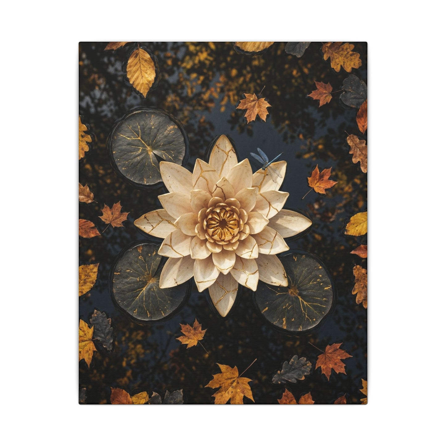 Kintsugi Lotus Flower in Dappled | Gold Repair Canvas Art