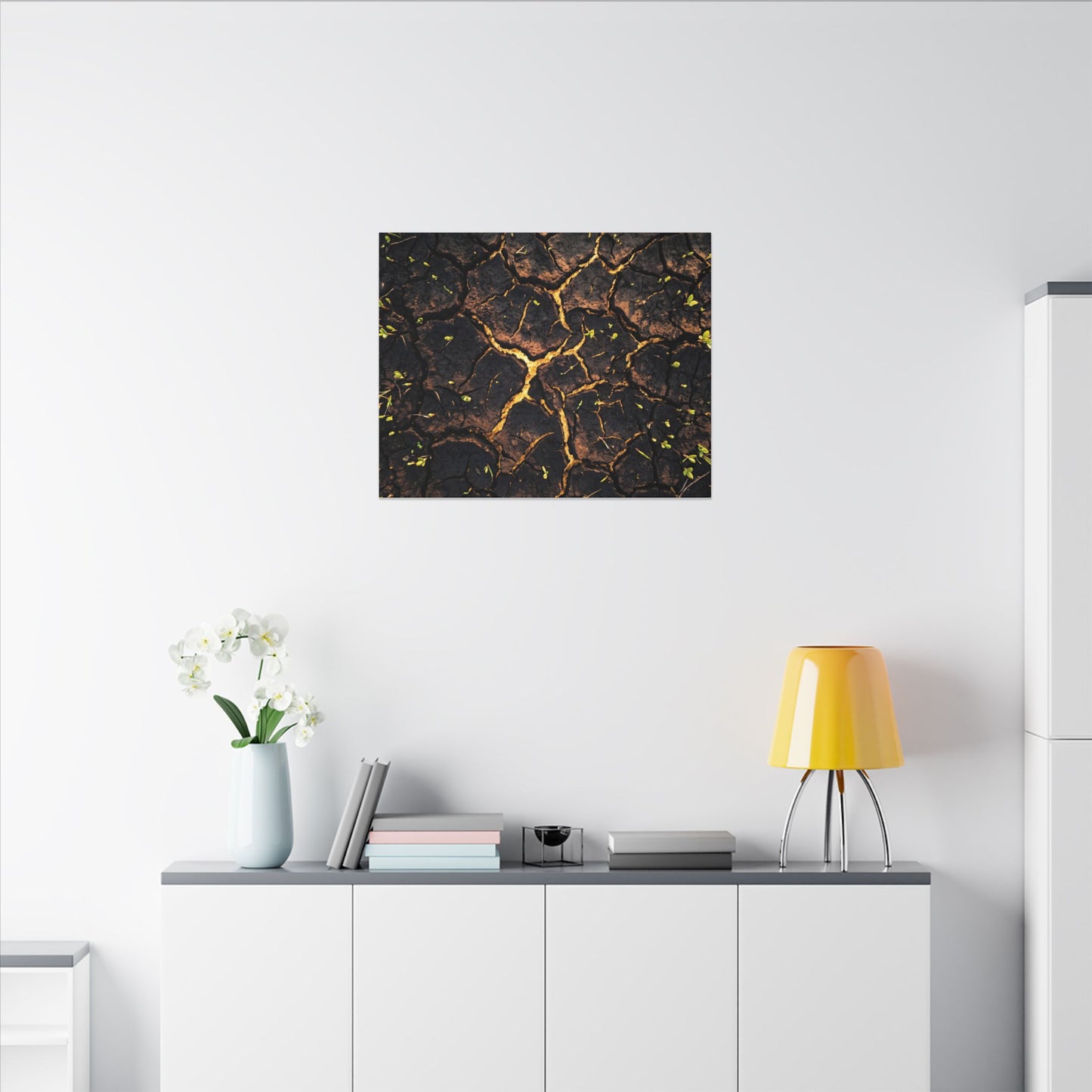 Cracked Earth Moody Minimal Canvas Art | Sophisticated Dark Japandi Art