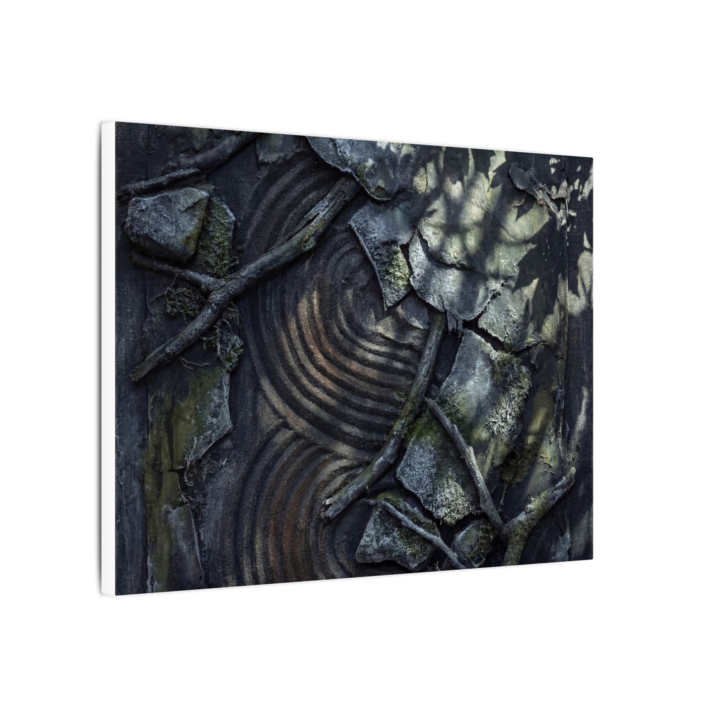 Rock Garden Canvas Art | Winter Dark Japandi Dark Texture Art