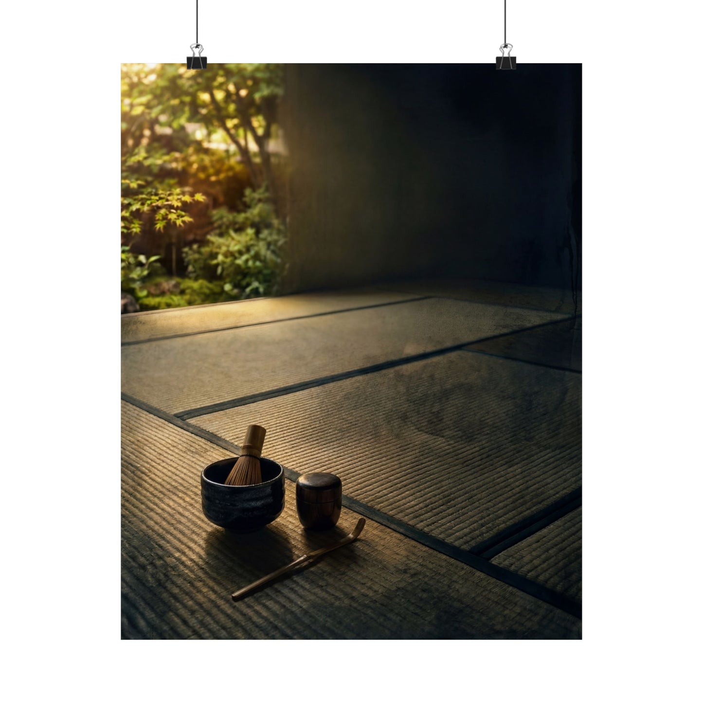 Dark Japandi Tea Ceremony in Golden Hour | Dark Texture Wall Art Print Art Print