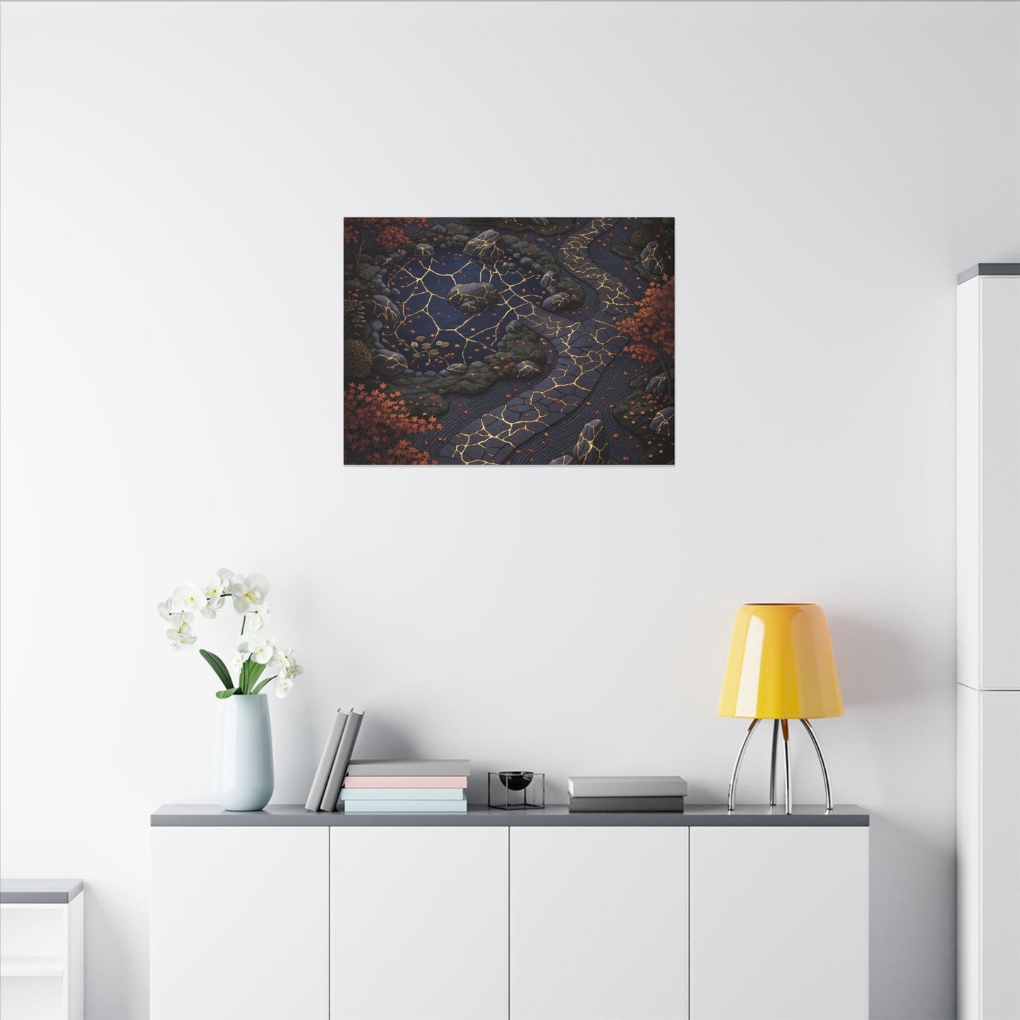 Moonlit Garden Gold Vein Canvas Art | Resilient Kintsugi Art