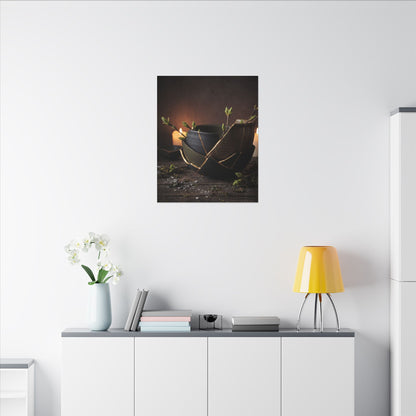 Broken Pottery Spring Canvas Art | Dark Japandi Luxurious Design