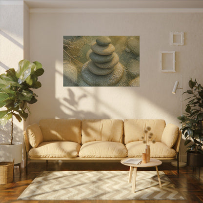 River Stones Watercolor Canvas Art | Elegant Japandi Art