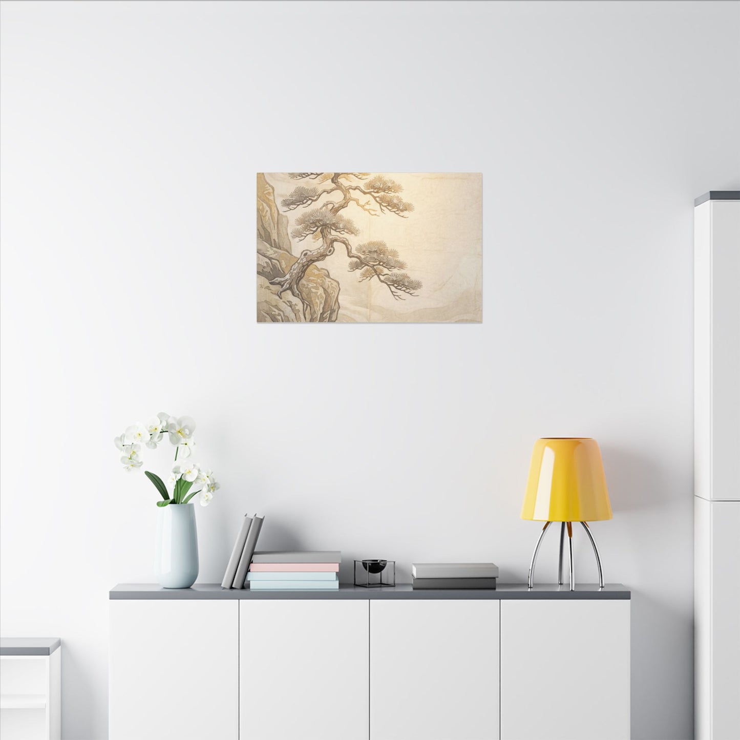 Winter Pine Tree Japanese Pattern Canvas Art | Elegant Decor