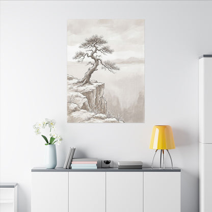 Neutral Pine Tree Canvas Art - Minimal Line Japandi