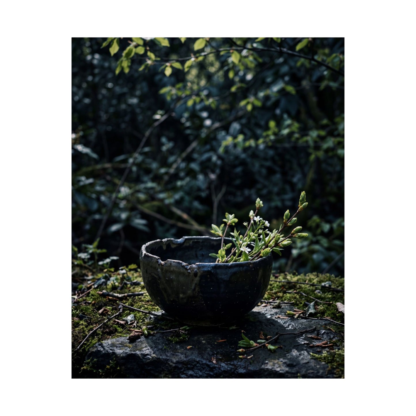 Ceramic Bowl Shadow Zen Wall Art Print | Moody Dark Japandi Art