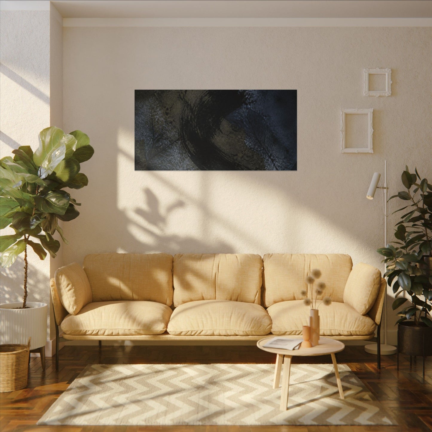 Shibui Ink Brushstroke Canvas Art - Dark Japandi Dark Texture