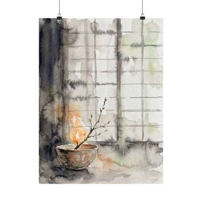 Spring Shoji Screen Watercolor Wall Art Print | Elegant Decor Art Print