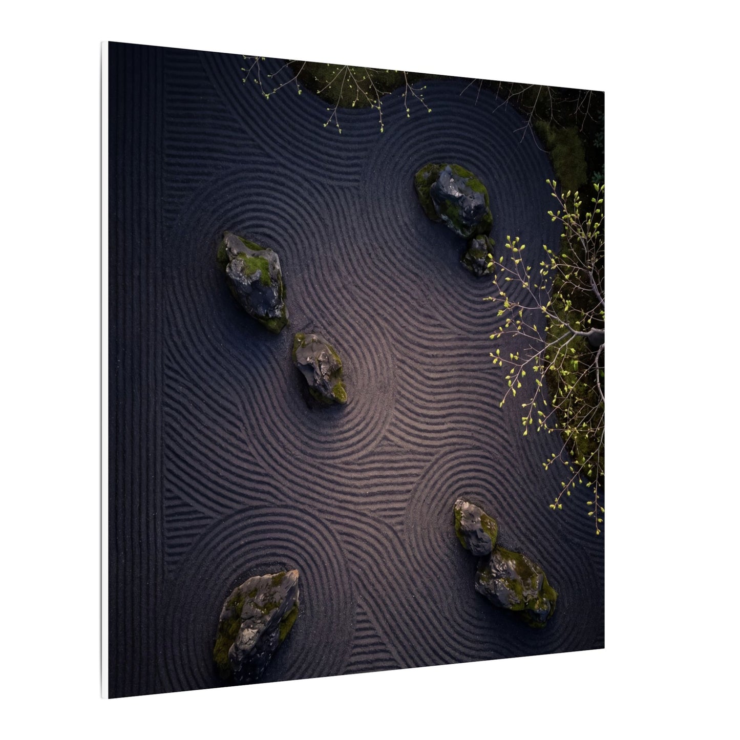 Dark Japandi Rock Garden in Dawn | Shadow Zen Canvas Art