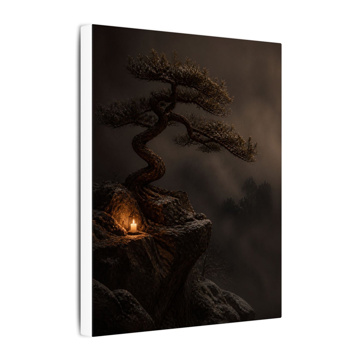 Pine Tree Shadow Zen Canvas Art | Luxurious Dark Japandi Art