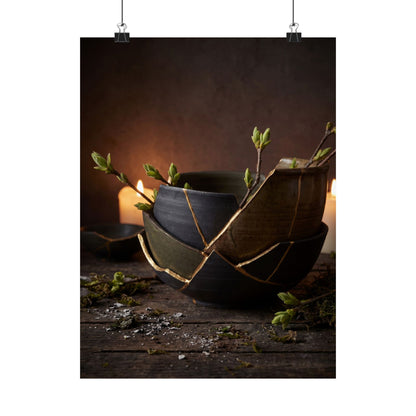 Seijaku Broken Pottery Wall Art Print - Dark Japandi Shadow Zen Art Print