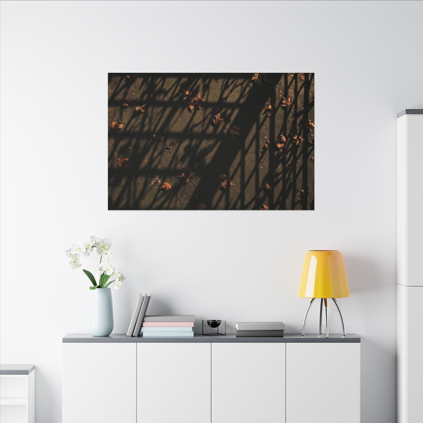 Dark Japandi Shadow Play in Golden Hour | Moody Minimal Canvas Art