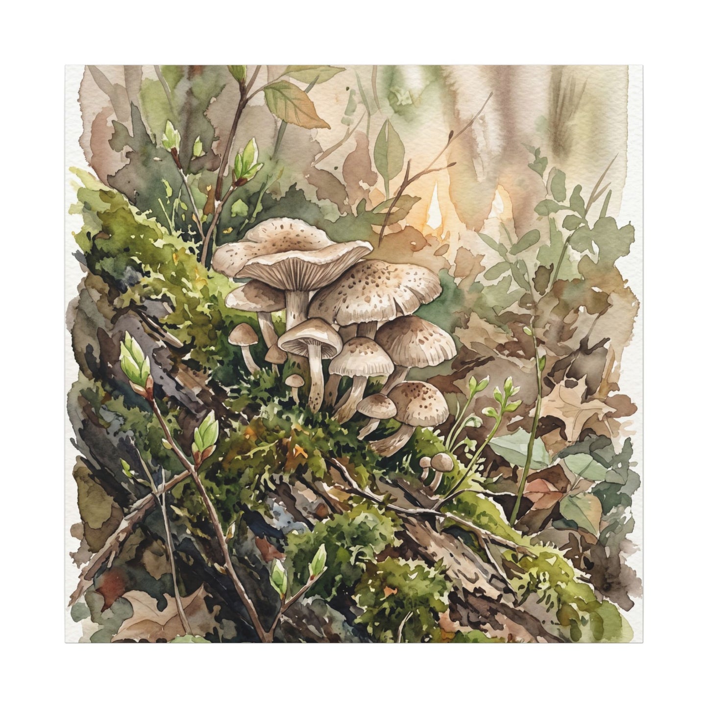 Wild Mushrooms Canvas Art | Spring Japandi Watercolor Art
