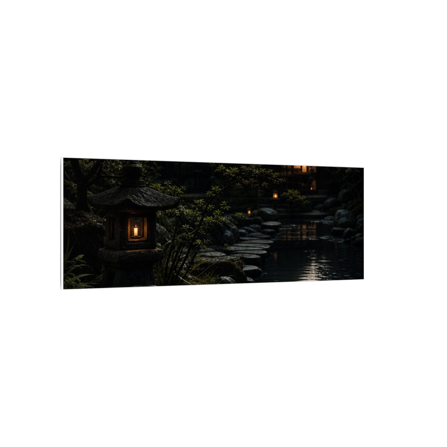Moonlit Garden Shadow Zen Canvas Art | Sophisticated Dark Japandi Art