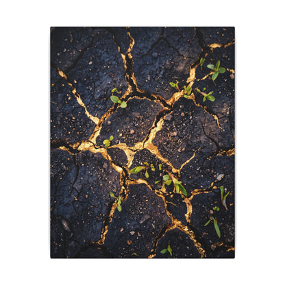 Spring Cracked Earth Crackle Gold Canvas Art | Healing Decor