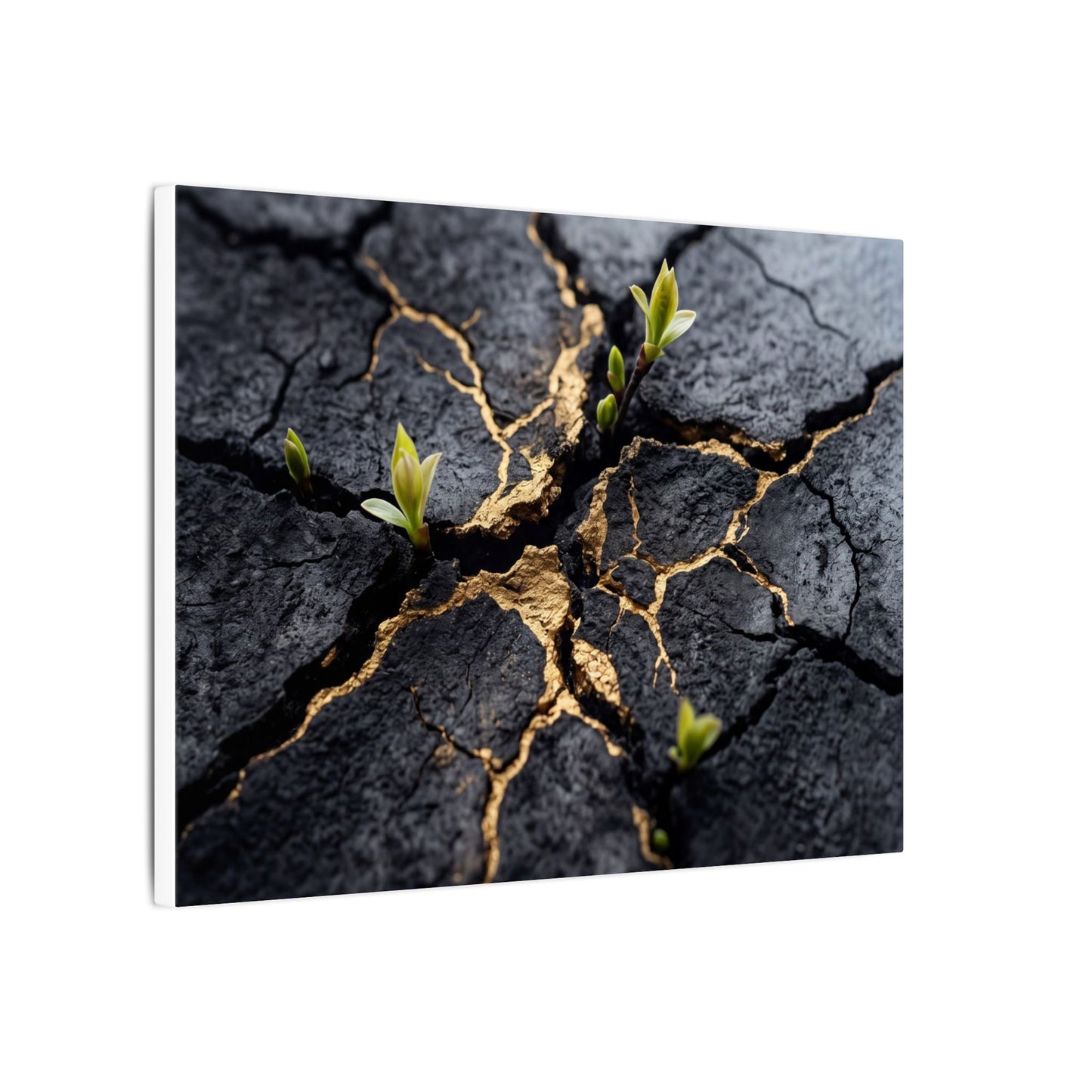 Ma Cracked Earth Canvas Art - Dark Japandi Charcoal Ink