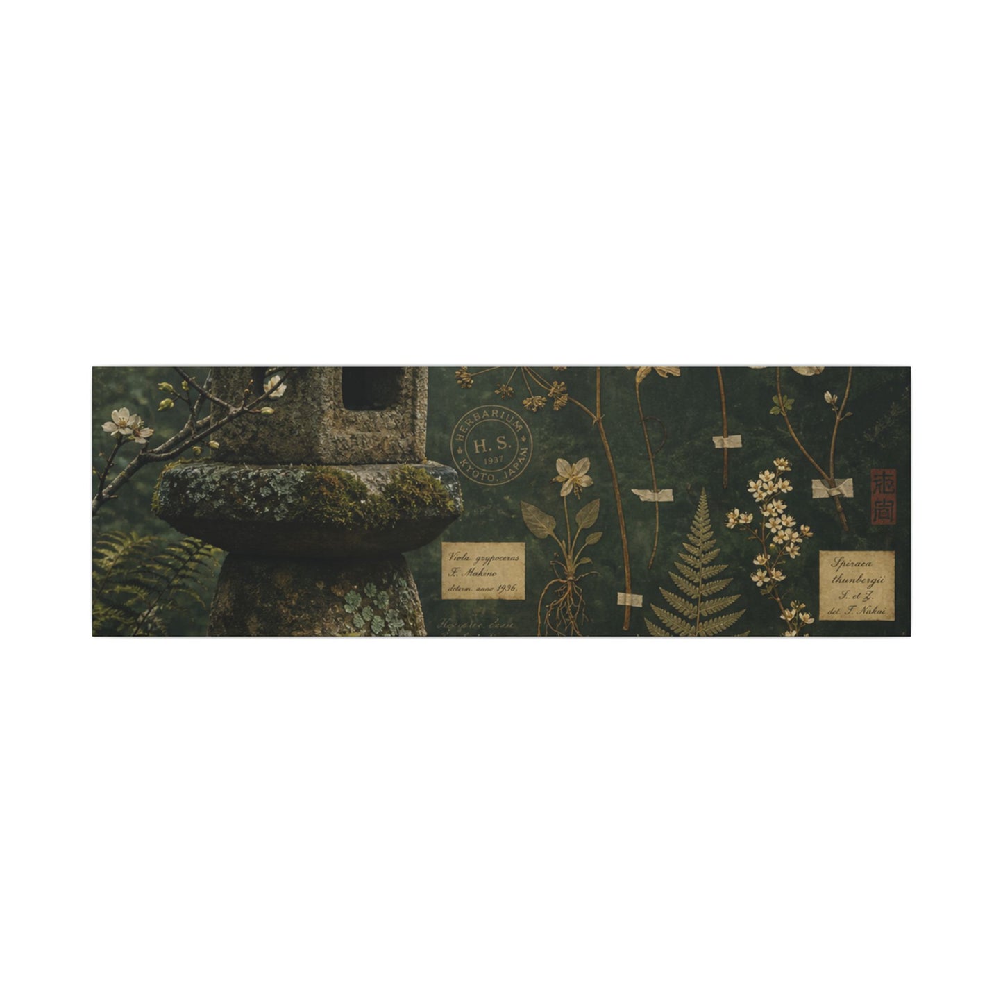 Spring Stone Lantern Herbarium Canvas Art | Nostalgic Decor
