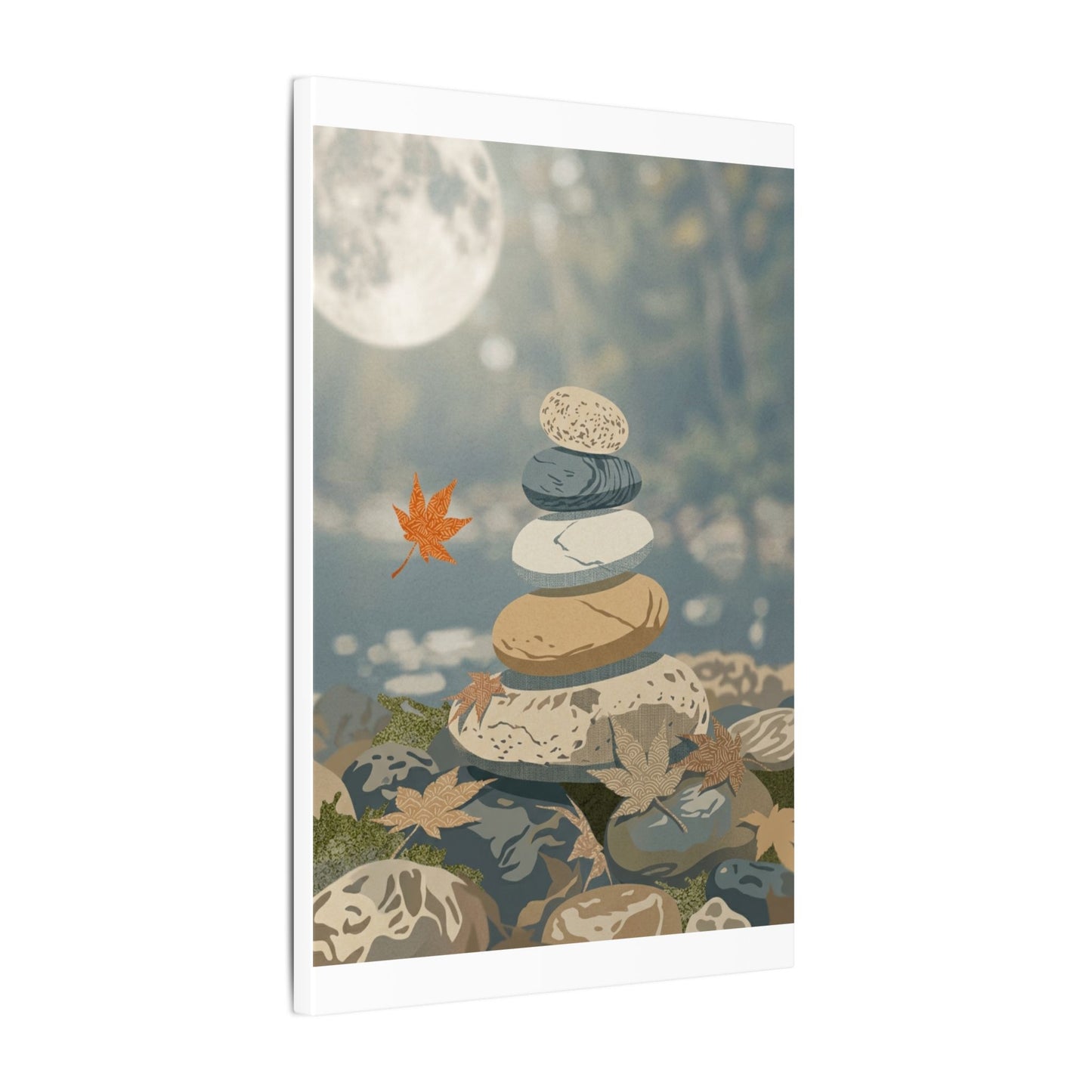 Warm River Stones Canvas Art - Japanese Pattern Japandi