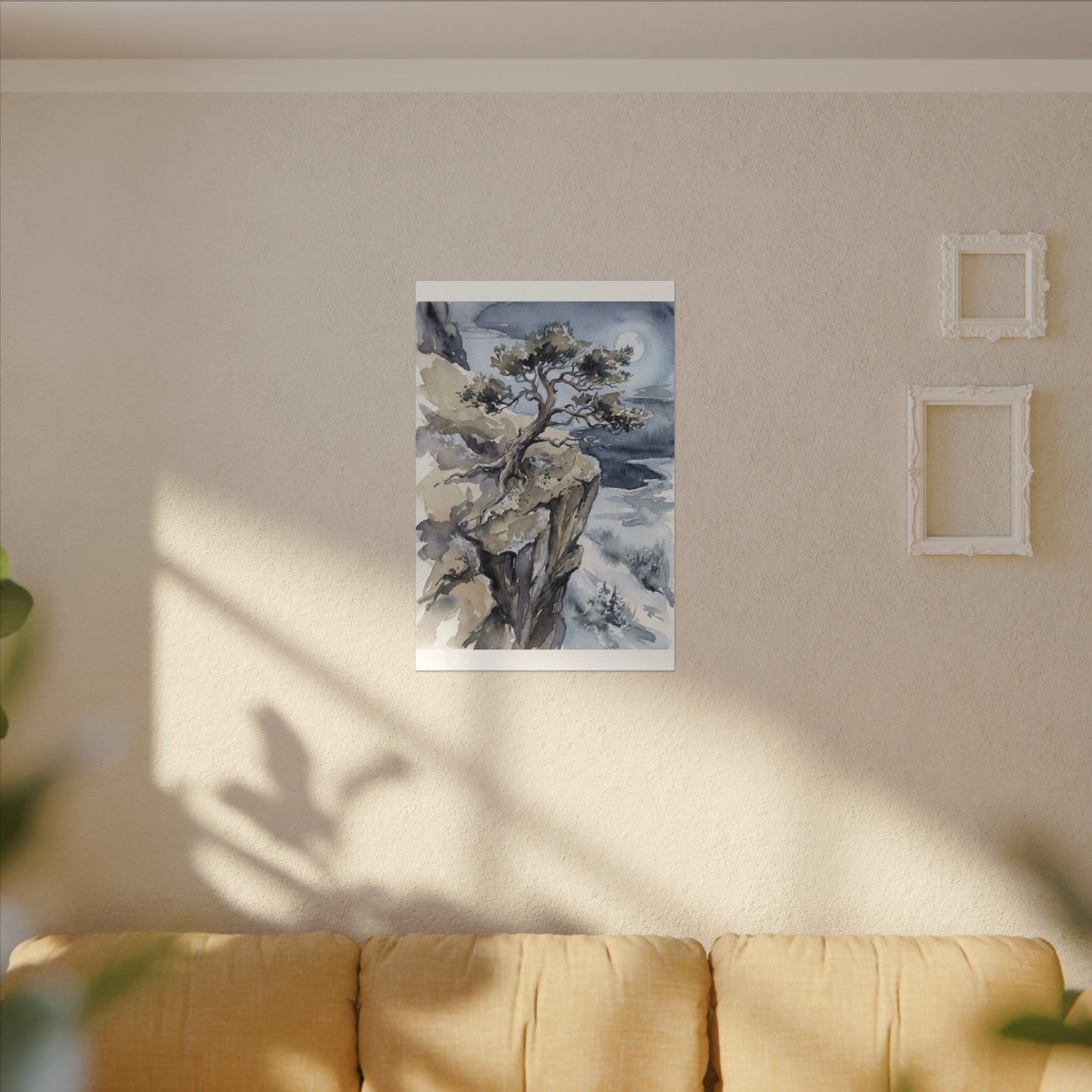 Pine Tree Canvas Art | Winter Japandi Watercolor Art