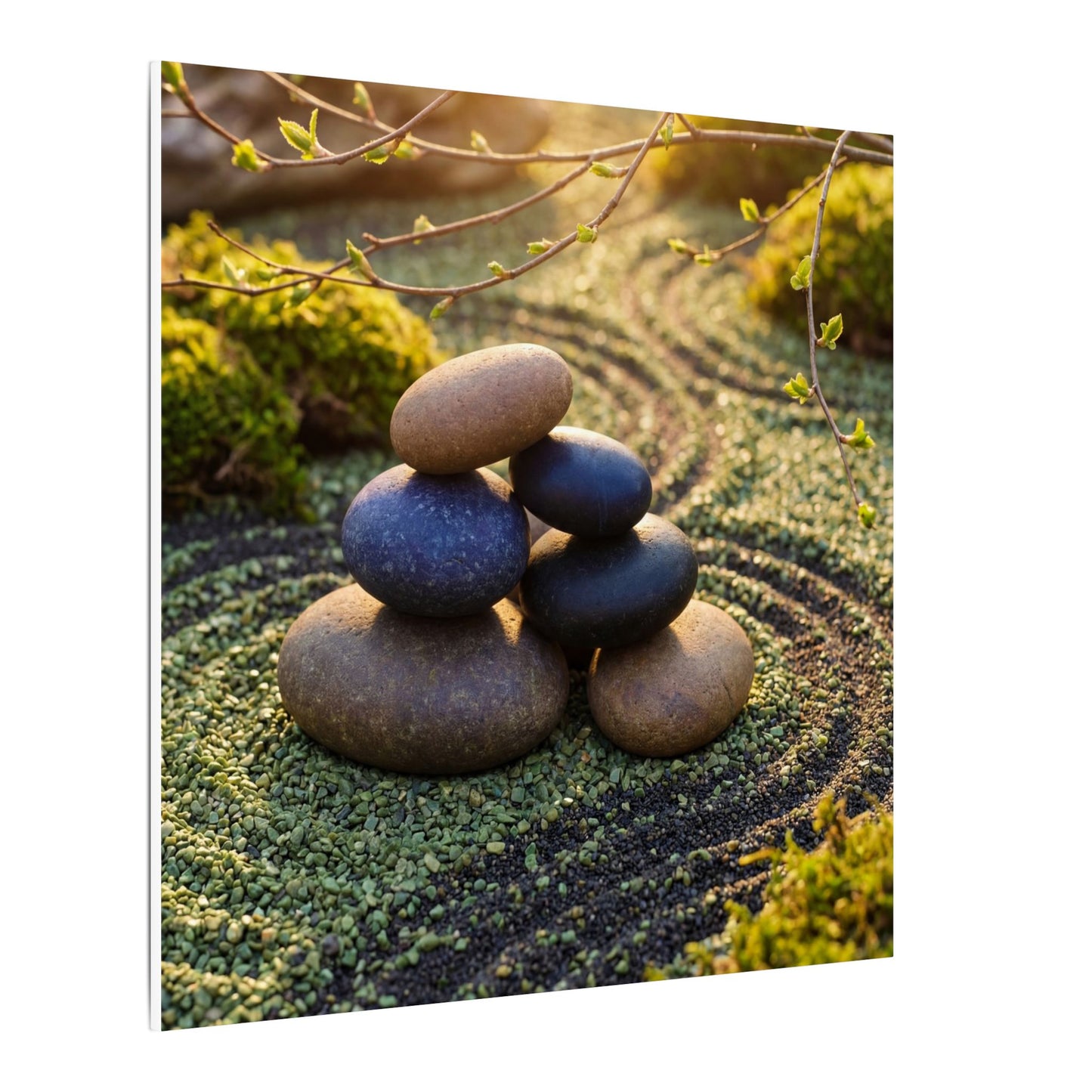 Zen River Stones in Golden Hour | Karesansui Canvas Art
