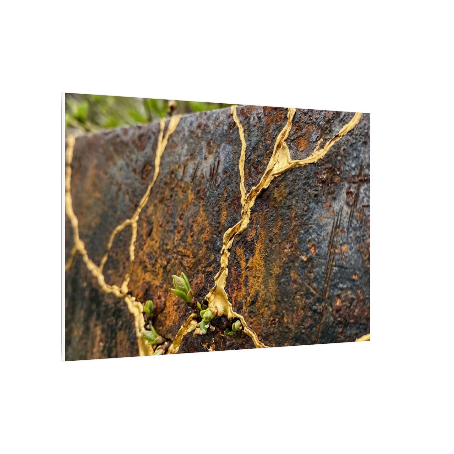 Mono No Aware Rust Patina Canvas Art - Kintsugi Gold Repair