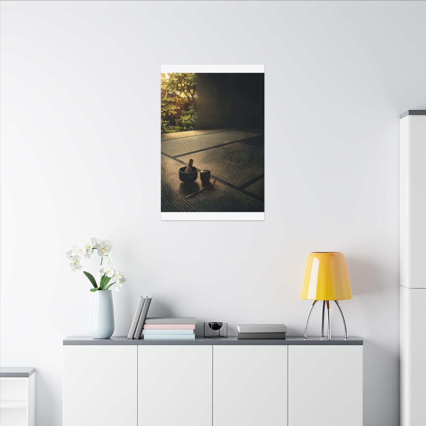 Dark Japandi Tea Ceremony in Golden Hour | Dark Texture Canvas Art