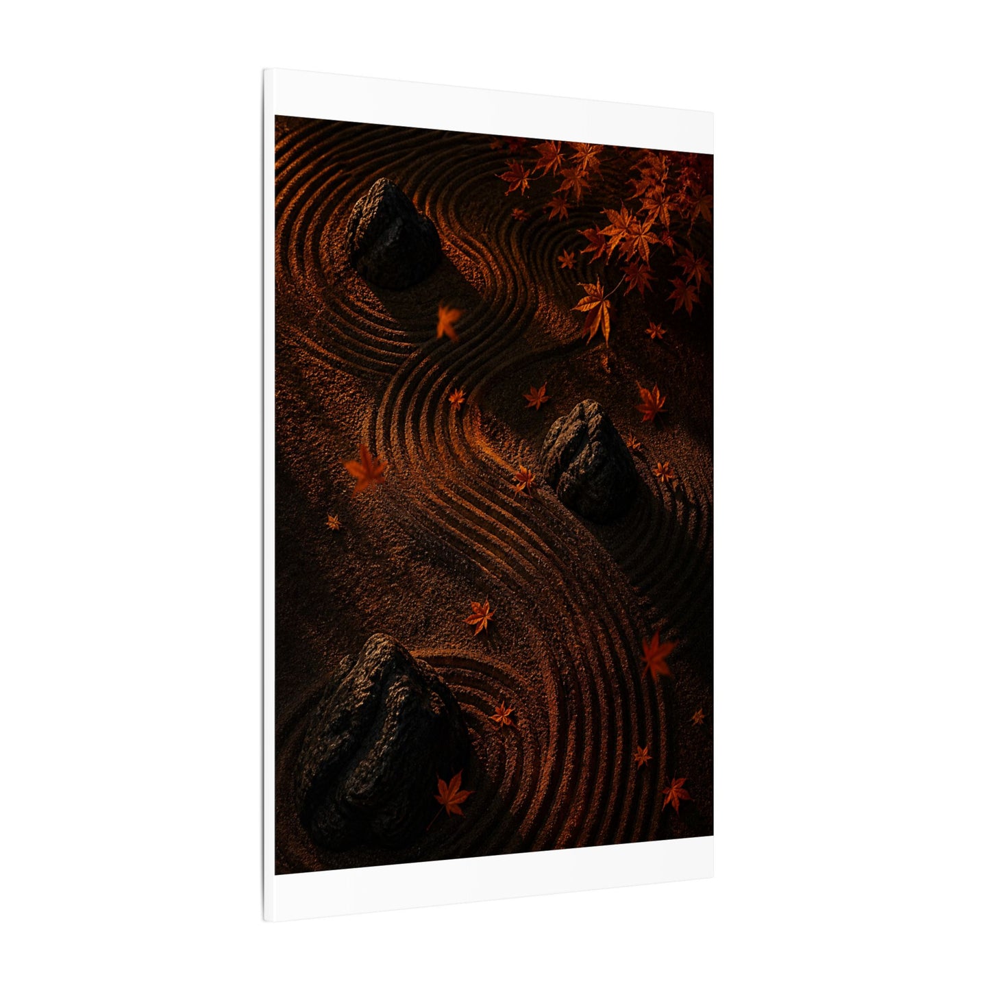 Dark Japandi Rock Garden in Golden Hour | Charcoal Ink Canvas Art