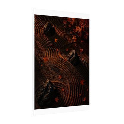 Dark Japandi Rock Garden in Golden Hour | Charcoal Ink Canvas Art