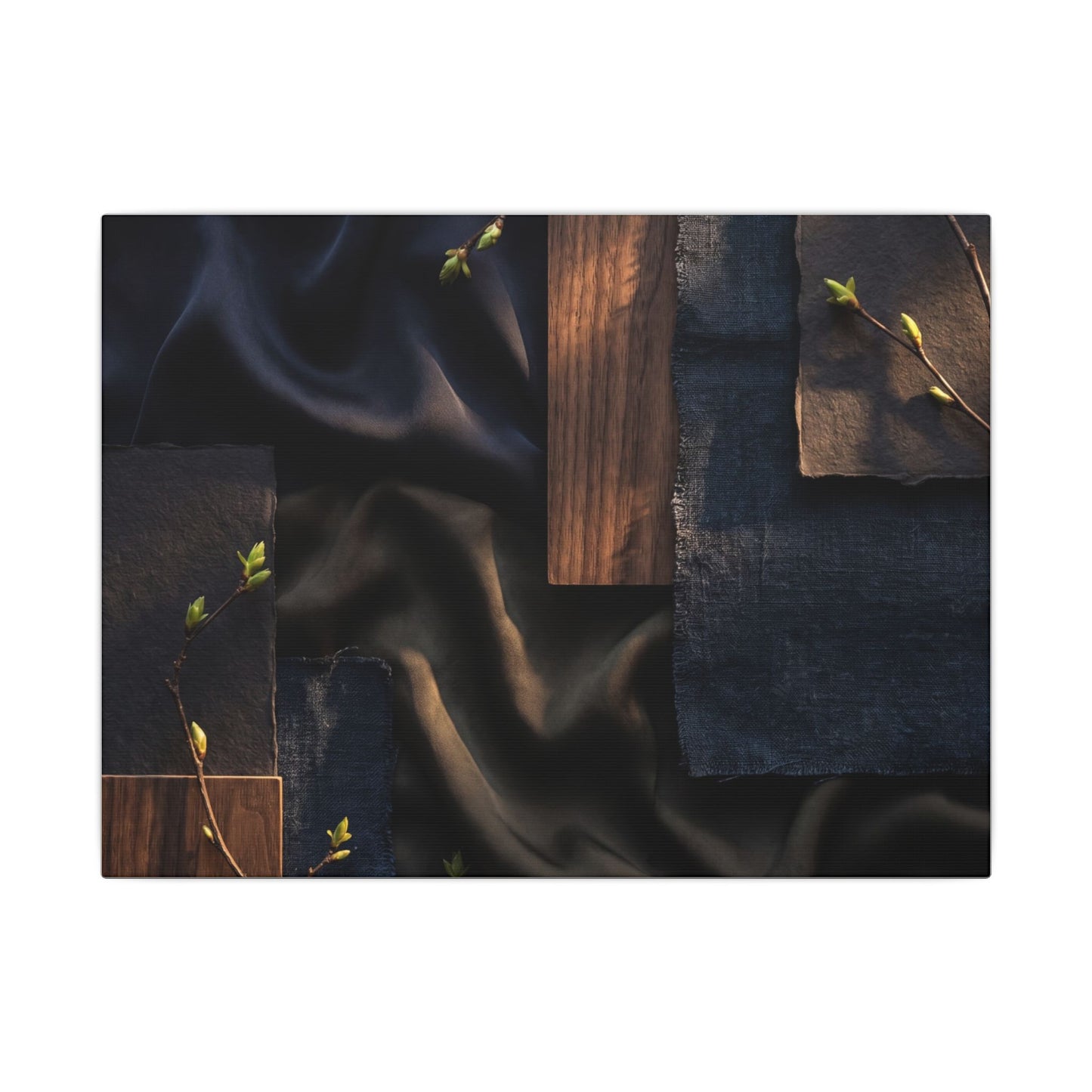 Silk Drape Spring Canvas Art | Dark Japandi Moody Design