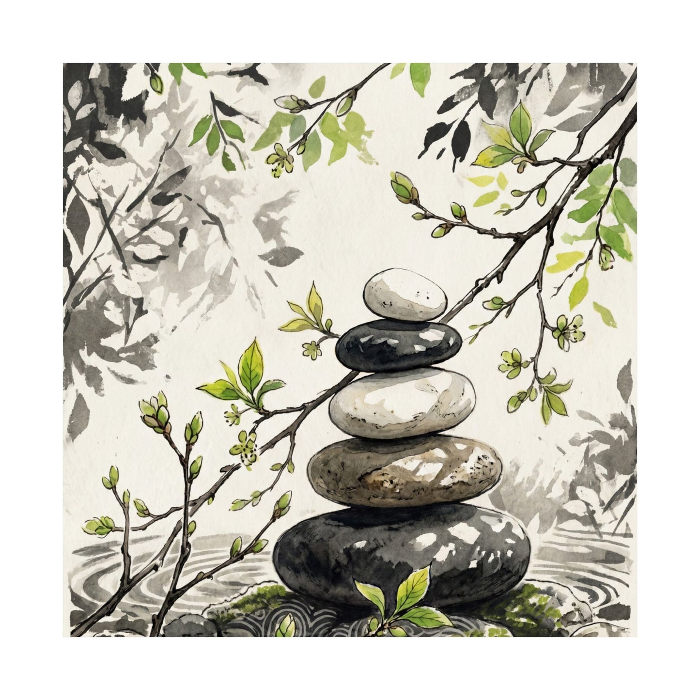 River Stones Spring Wall Art Print | Japandi Warm Design