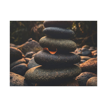 Dark Japandi River Stones in Golden Hour | Moody Minimal Canvas Art