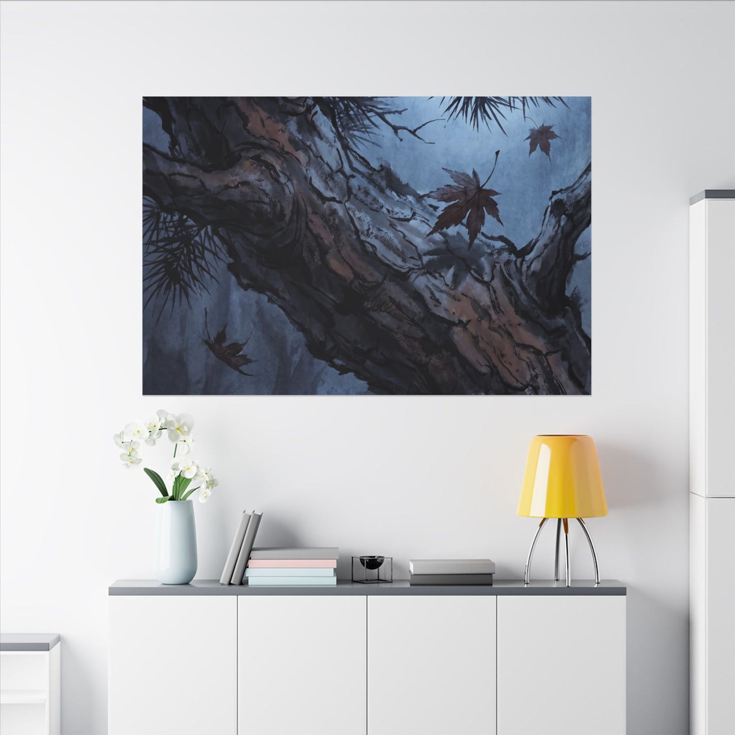 Atmospheric Pine Tree Canvas Art - Shadow Zen Dark Japandi