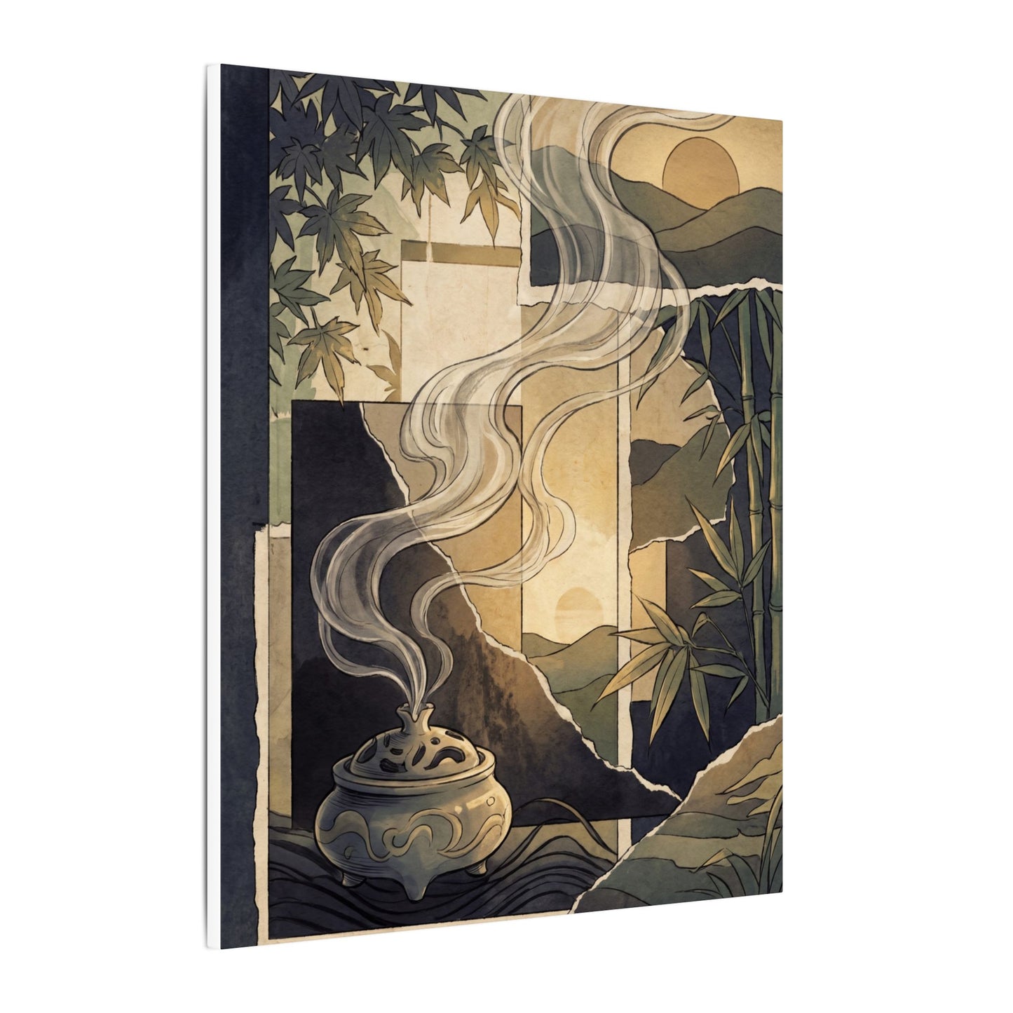 Tranquil Incense Smoke Canvas Art - Ukiyo E Inspired Zen