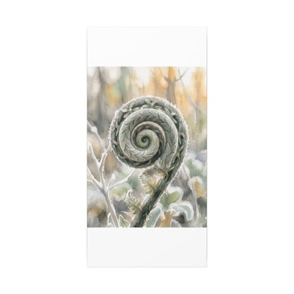 Winter Fern Unfurling Watercolor Canvas Art | Cozy Decor