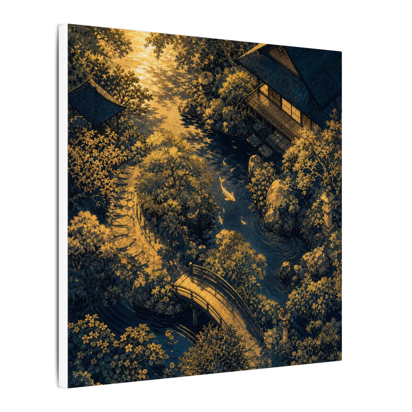 Contemplative Moonlit Garden Canvas Art - Ukiyo E Inspired Zen