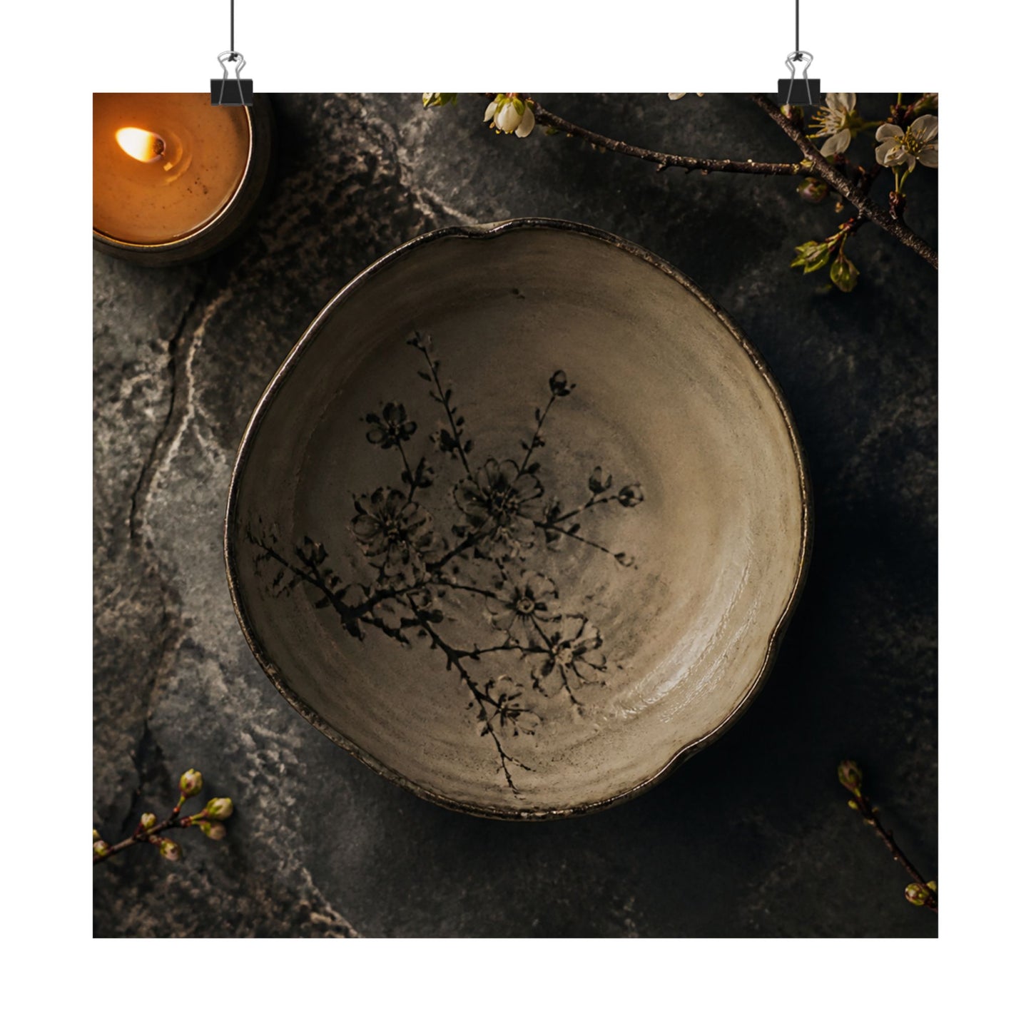 Neutral Ceramic Bowl Wall Art Print - Japanese Pattern Japandi
