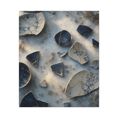 Broken Pottery Canvas Art | Winter Kintsugi Gold Vein Art