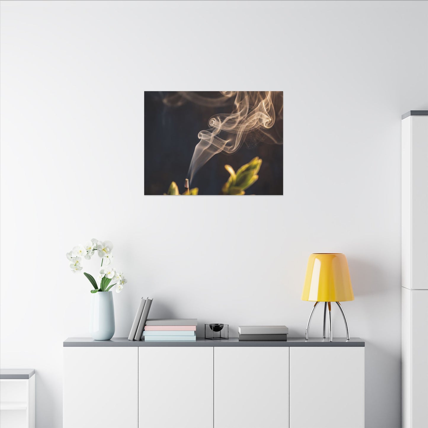 Golden Hour Incense Smoke Canvas Art - Dark Japandi Kanso