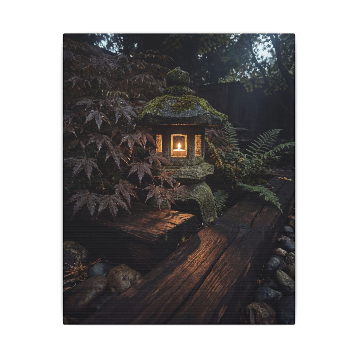 Moody Moonlit Garden Canvas Art - Shadow Zen Dark Japandi