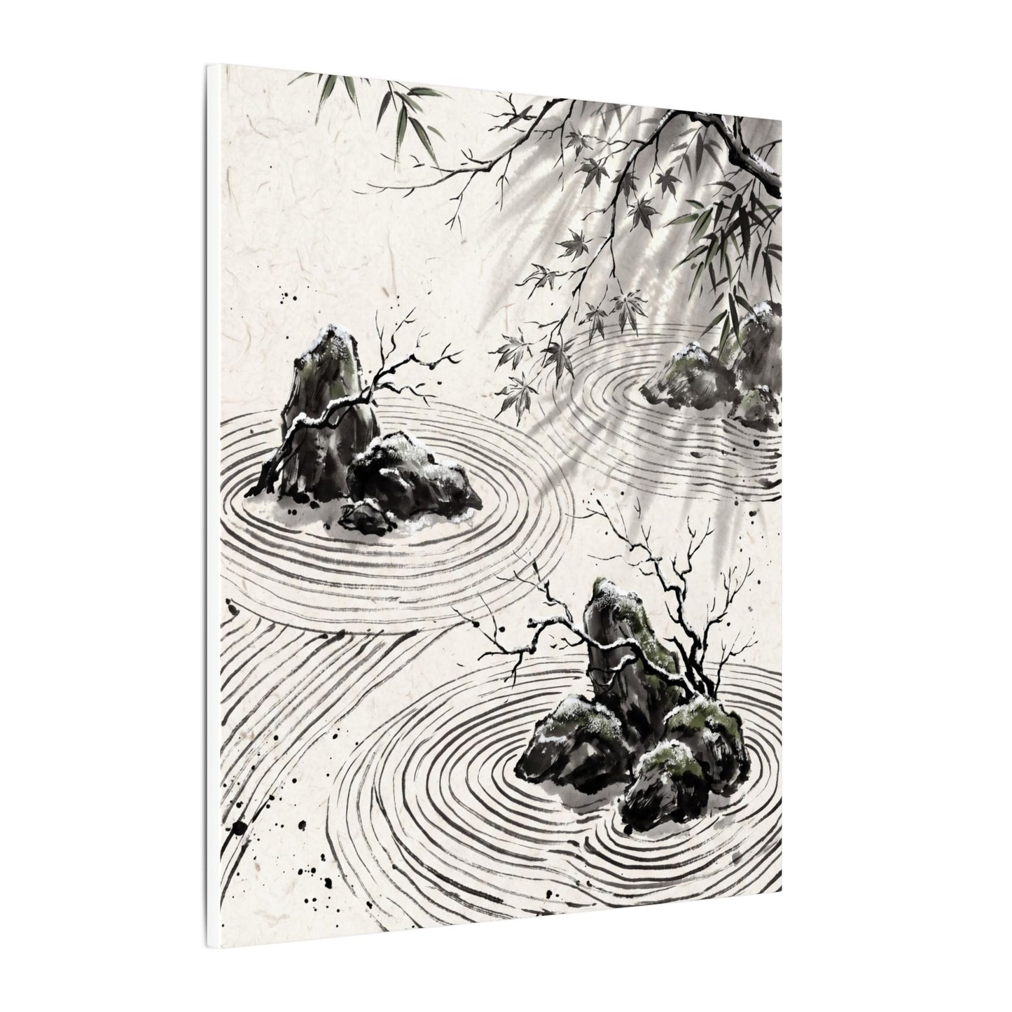 Rock Garden Canvas Art | Winter Zen Sumi E Art