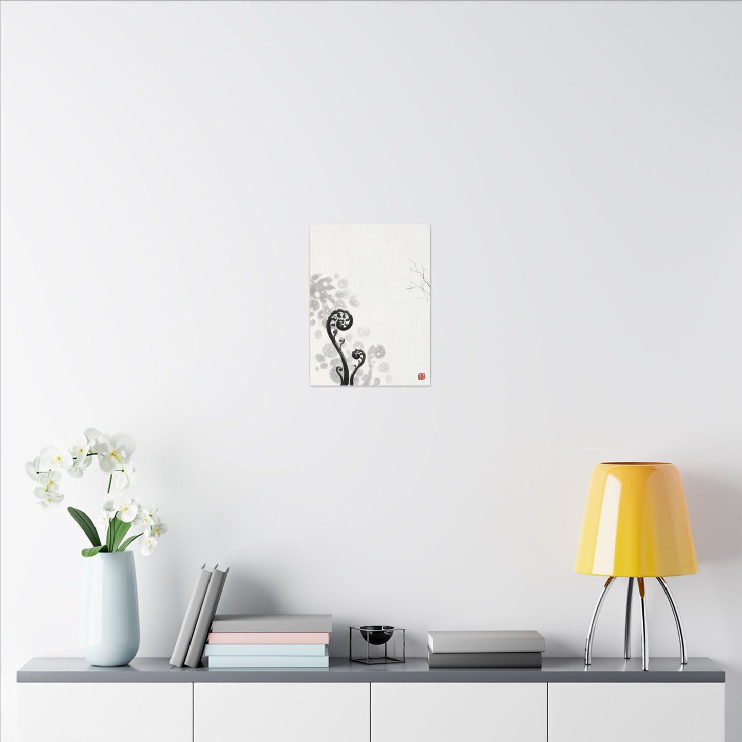 Winter Fern Unfurling Ukiyo E Inspired Canvas Art | Peaceful Decor