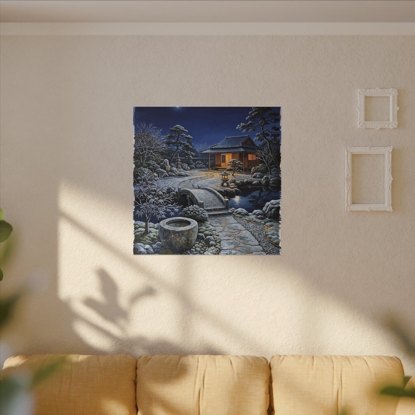 Moonlit Garden Winter Canvas Art | Kintsugi Artful Design
