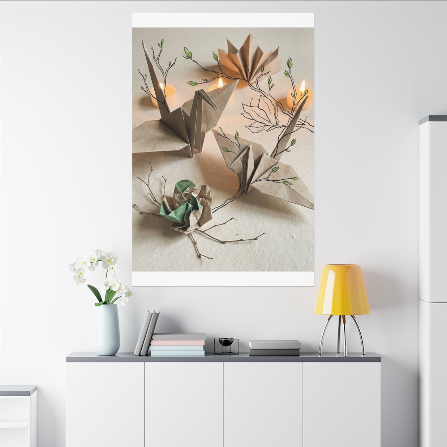 Paper Fold Spring Canvas Art | Japandi Earthy Design
