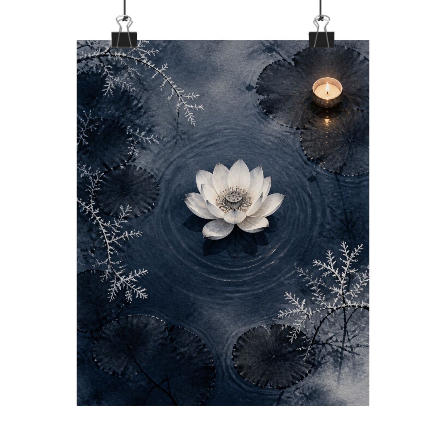 Lotus Flower Wall Art Print | Winter Zen Sumi E Art