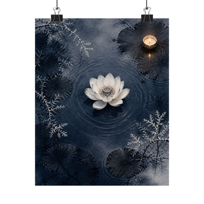 Lotus Flower Wall Art Print | Winter Zen Sumi E Art