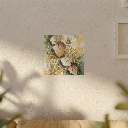 Japandi Broken Pottery in Golden Hour | Watercolor Canvas Art
