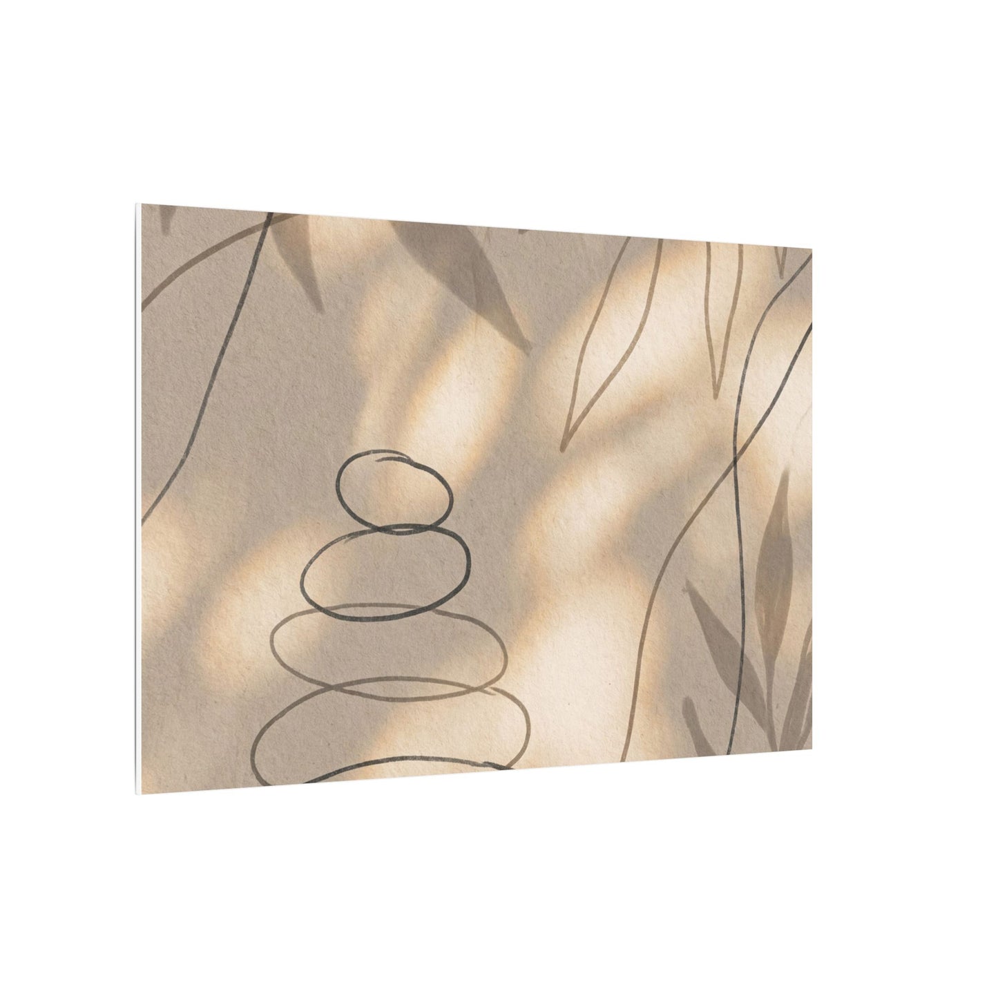 River Stones Minimal Line Canvas Art | Earthy Japandi Art