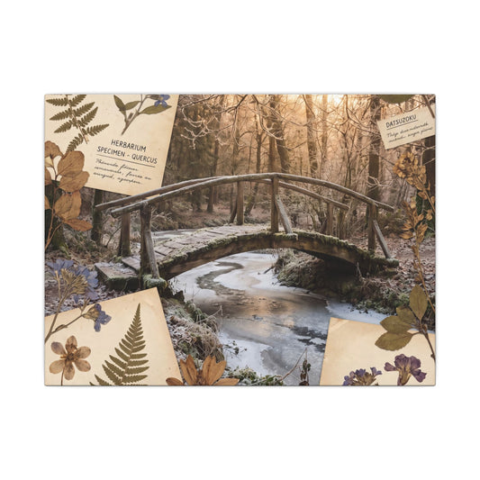 Datsuzoku Wooden Bridge Canvas Art - Cottagecore Herbarium Art Print
